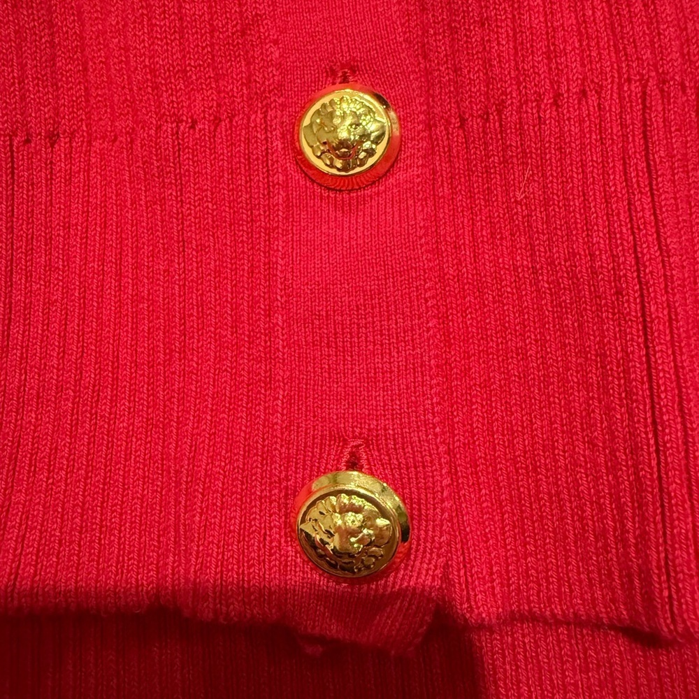 Anne Klein Red Knit  Cardigan with Gold Tone Buttons Size M - Picture 3 of 6